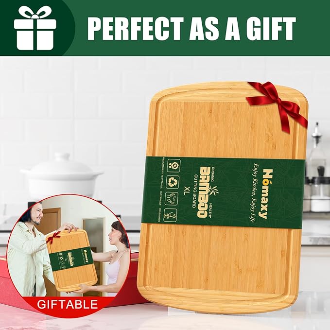 Homaxy Extra Large Bamboo Cutting Boards for Kitchen, 18x12.5" Wood XL Cutting Board with Juice Groove, Butcher Block Wooden Chopping Board for Kitchen, Meat, Fruit & Vegetables - Pre Oiled, Two-Tone