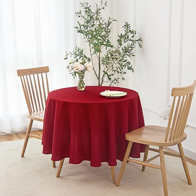 maxmill Round Textured Tablecloth Spill-Proof Wrinkle Free Soft Jacquard Table Cloth for Round Table Cover, for Dining Room Buffet Banquet Parties Holiday Dinner, 70 Inch Red