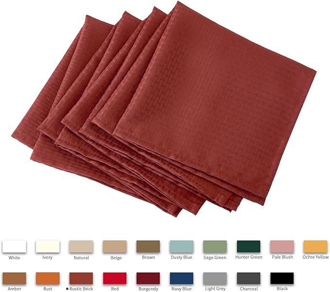 maxmill Fall Cloth Napkins 20 x 20 Inch Weaved Pattern Soft Comfortable and Luxury Serviette for Harvest Thanksgiving Family Dinners Weddings Parties and Banquets Set of 4 Pieces, Rustic Brick