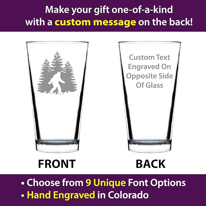 Custom Bigfoot Pint Glass - Funny Bigfoot Gifts for Sasquatch Enthusiasts - 16 Oz Pint Glasses