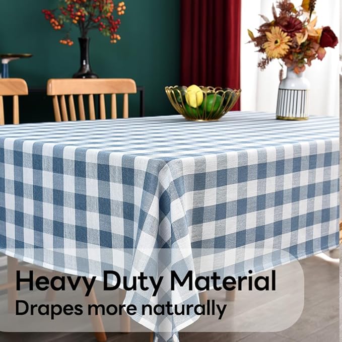 Gingham Tablecloth Rectangle Table Cloth Heavy Duty Cotton Checkered Table Cover for Spring Picnic Kitchen Dining(C-Sky Blue, 52x120 inch)