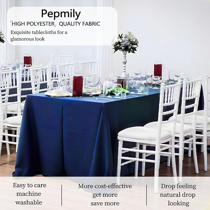8 Pack Navy Blue Table Cloth 60x126 Inch Rectangle Tablecloths for 8 Foot Rectangle Tables, Wrinkle Resistant Washable Polyester Fabric Rectangular Table Cover for Dining Banquet Wedding Party