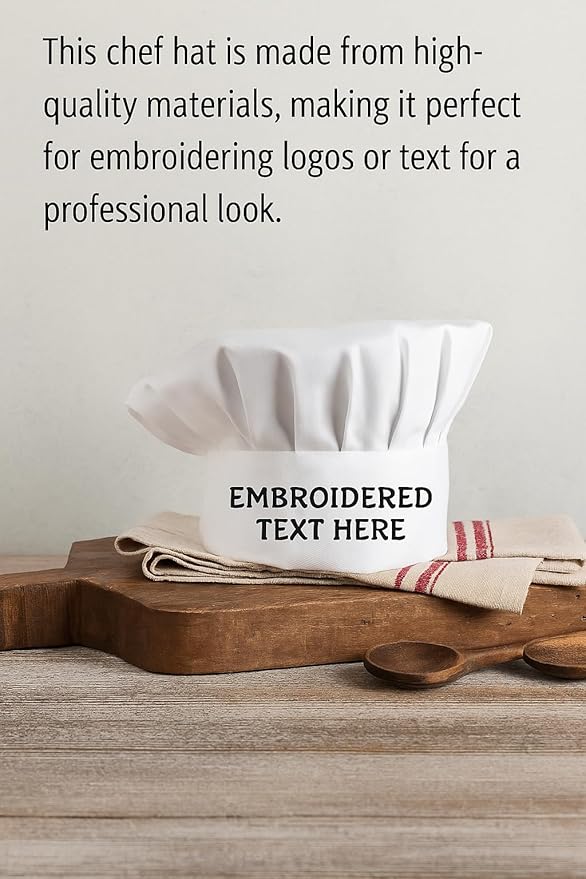 Personalized Chef Hat with Custom Embroidered Name or Text – Adjustable Professional Cooking Hat for Men & Women, Baking, BBQ, Kitchen, Restaurant Use