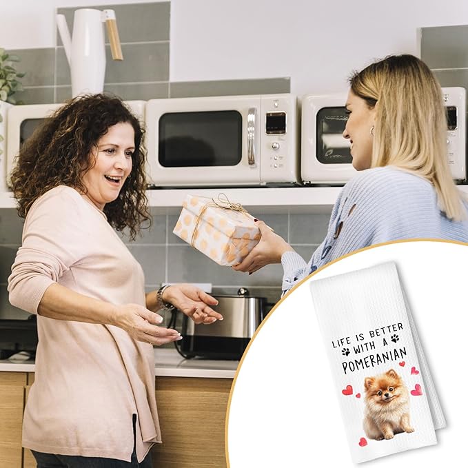 Pomeranian Dog Kitchen Towels, Pomeranian Gifts for Women Dish Tea Towels for Kitchen Decor, Dog Lovers Mom Gifts Decorative Hand Towel for Bathroom, 16x24 Inches