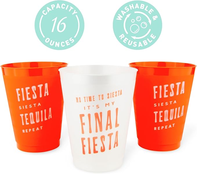 Stag & Hen Final Fiesta Bachelorette Party Cups - 12 Pack, 16 oz Cups | Drinkware for Margaritas & Matrimony, Mexico, Cactus, Pinata Theme Bridal Shower, Engagement Party | Bridesmaids Gifts, Favors