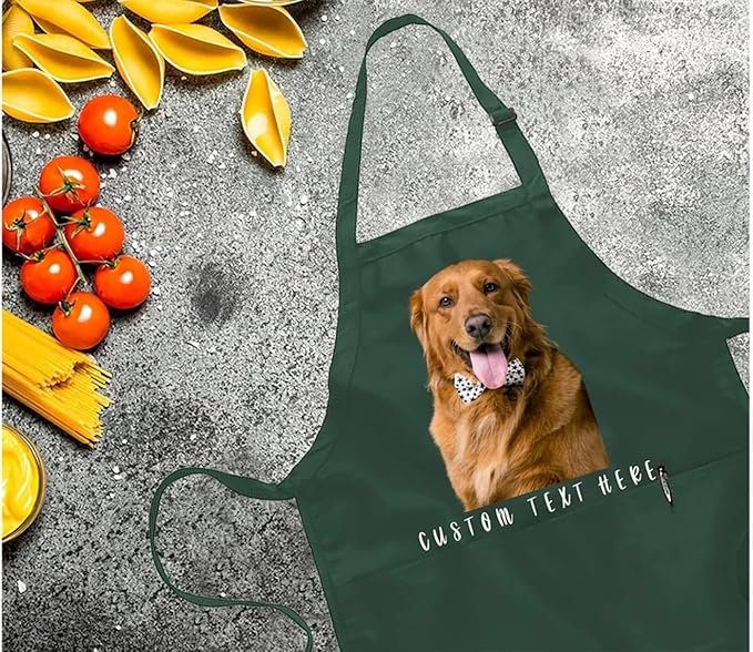 Custom Photo Apron – Personalized Kitchen Apron with Picture & Text, Upload Your Image, 100% Cotton Chef Apron for Cooking, Baking & Gifts (6 Colors)