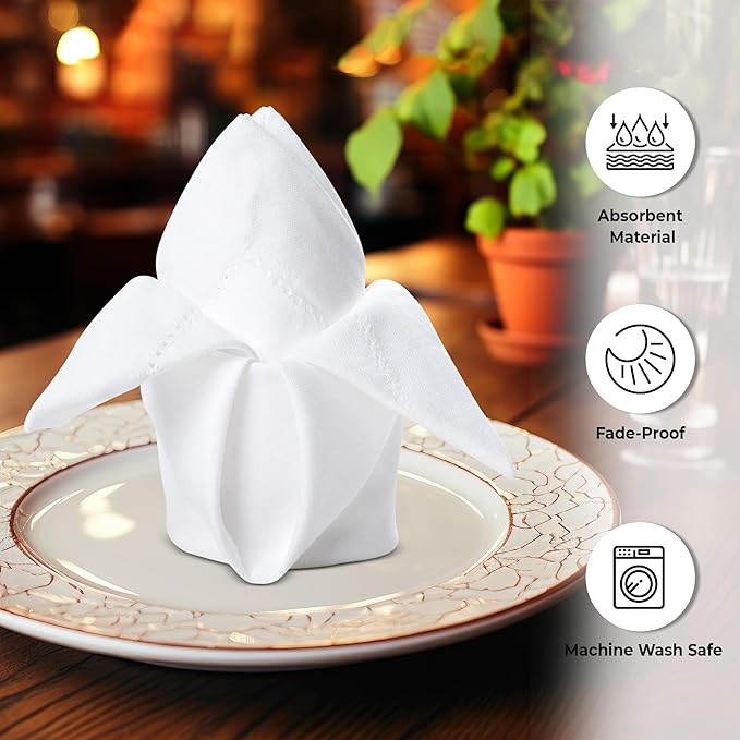 Urban Villa Cloth Napkins White Hemstitch Dinner Napkins Set of 12 (20X20) 100% Cotton Absorbent Washable Durable Reusable Ideal for Hotel Collection Farmhouse Parties Restaurant Lunch Dinner Napkins