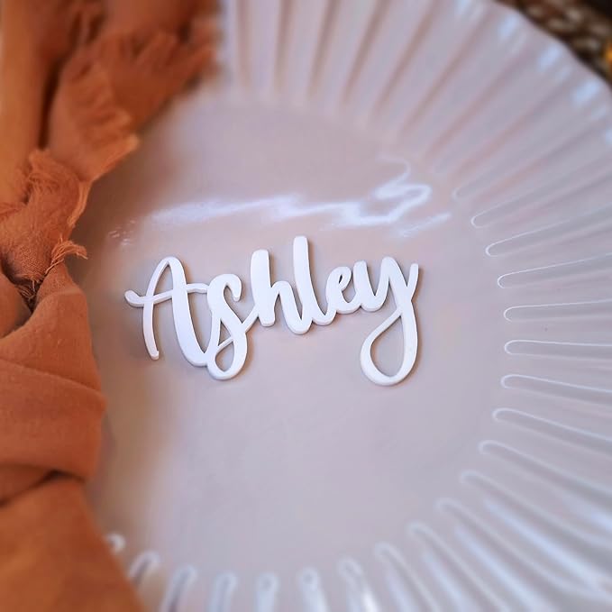 Customized Acrylic Name Tags for Place Setting, Personalized Place Cards for Weddings, Bridal Showers and Events, Cursive Laser Cut Seating Cards