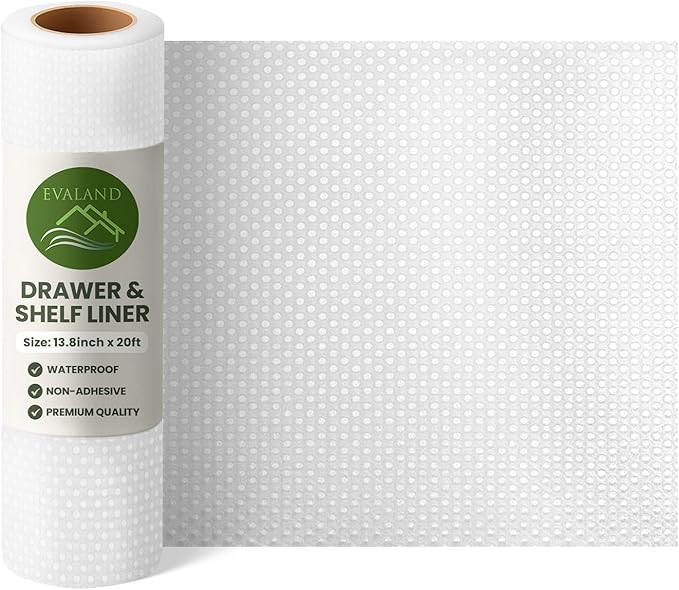 EVALAND Shelf Liners for Kitchen Cabinets Non-Adhesive 13.8" x 20 FT Clear Drawer Liner Non Slip, Washable Cabinet Liner, Waterproof Shelf Liners for Cabinets, Refrigerator Bathroom Pantry Cabinet Mat