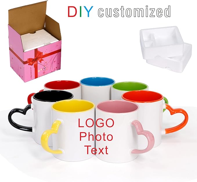 Ceramic Mug DIY Photo Heart Shape Handle Color Inside and Color Hand Cup Customized Pictures Logo Name Text Creative Cut Gifts(Green-2)