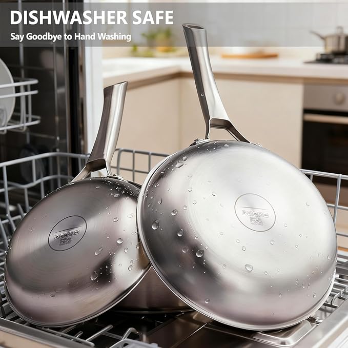VINGLI 10 Pcs Cookware Set, Stainless Steel Pots and Pans Set with Lids, Non-Toxic Saute Sauce Pot, Soup Pot, Frying Pan, PFOA & PTFE Free, Compatible for All Cooktops(10 Cookware Set)