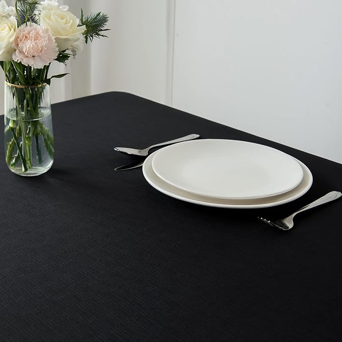 maxmill Jacquard Tablecloth Stain Resistant Waterproof Wrinkle Resistant Spillproof Washable Soft Slubby Texture Table Cloth for Dining Room, Indoor and Outdoor Use, Rectangle 60 x 140 Inch, Black