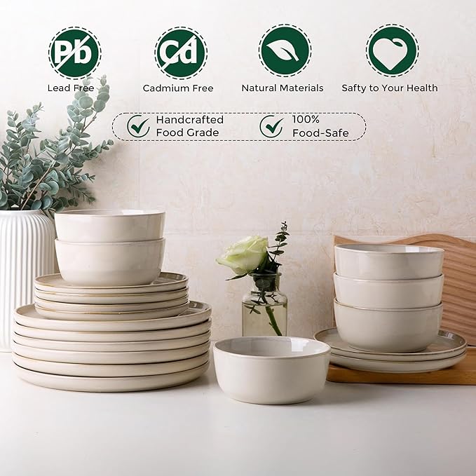 AmorArc Stoneware Dinnerware Sets,Round Reactive Glaze Plates and Bowls Set,Highly Scratch Resistant | Dishwasher & Microwave Safe,Dishes Service for 6 (18pc)