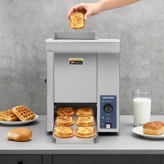 Commercial Burger Buns Toaster, 2000W Electric Vertical Burger Bread Baking Machine, Hamburger Bread Baking Machine for Fast Food Restaurant Bakery, Temperature & Thickness Adjustable