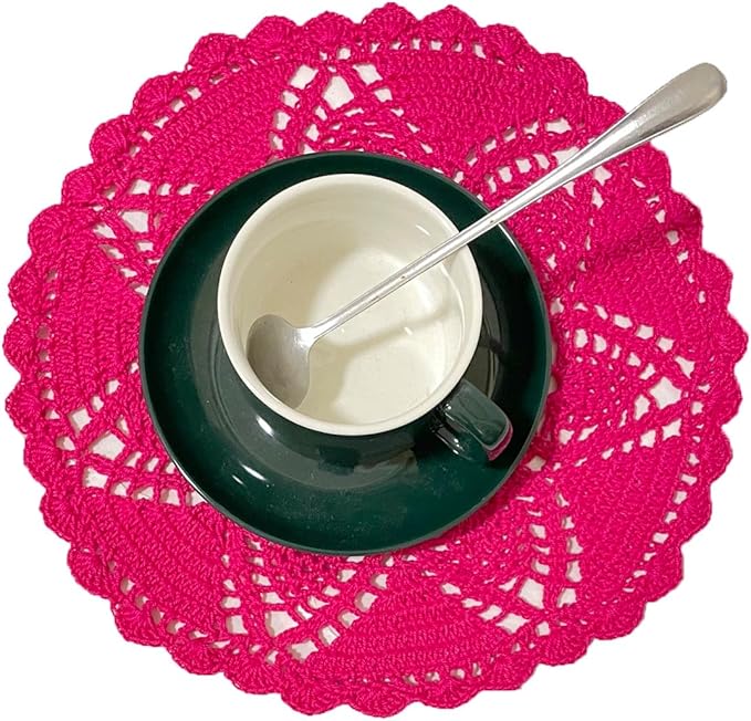 BIBITIME Lace Placemats Table Doilies Round Handmade Crochet Doily Kitchen Cup Mug Mats (Rose, 11 to 12 inches-1PC)