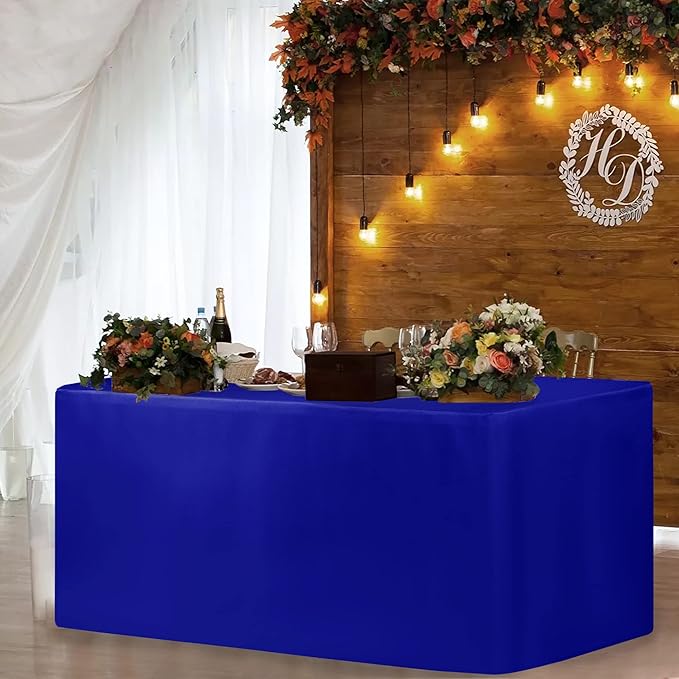 HolidayIdeas Fitted Royal Blue Table Covers - 96 x 30 Inch - 2 Pack Rectangle Tablecloths for 8 Foot Tables, Polyester Fabric Tablecloth for Parties, Trade Show, Farmers Market
