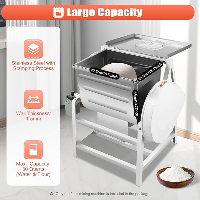 30Qt Commercial Food Mixer Flour Mixing Machine, 1500W Heavy Duty Dough Kneading Machine Electric Dough Kneading Machine for Bread Pizza Making