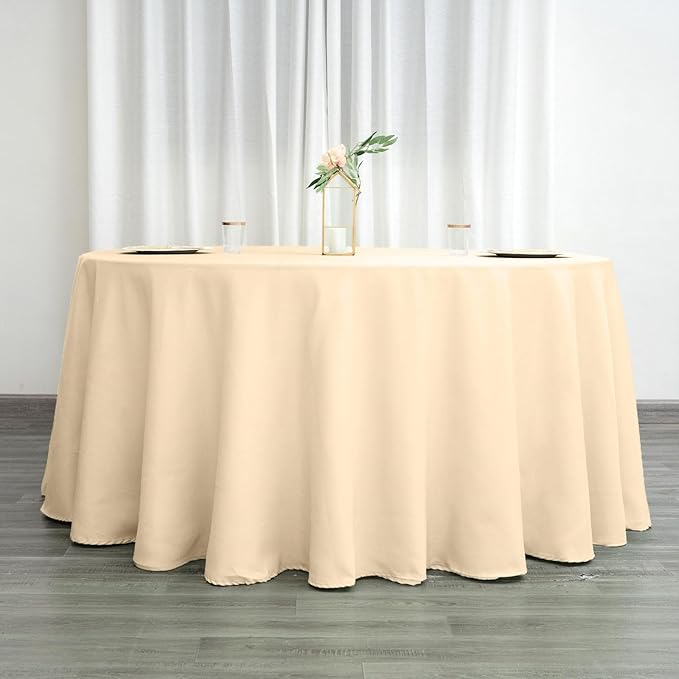 Efavormart 120" Wholesale Round Tablecloth Polyester Round Table Linens for Wedding Party Banquet Restaurant - Beige