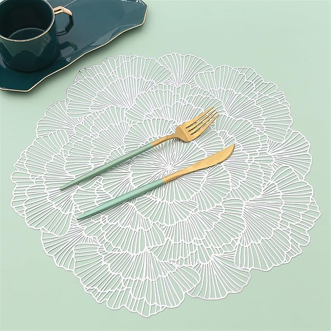 4/6PC Washable PVC Placemats Heat- Placemat Anti-Skid Insulation Pads PVC Table Mats Easy to Clean Woven(Gold,6 Pieces)