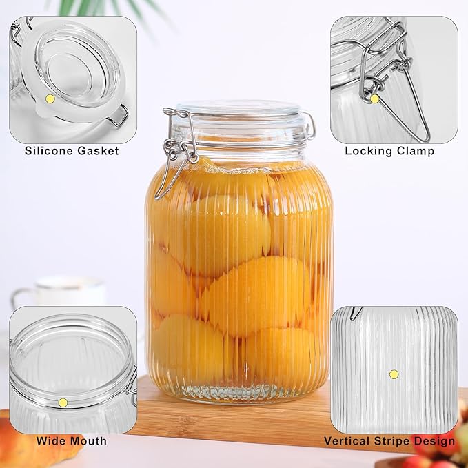 Wide Mouth Mason Jars 64 oz,3 Pack Large Half Gallon Mason Jar with Airtight Lids,Clear Glass Airtight Food Storage Containers for Preserving,Pickling,Fermenting