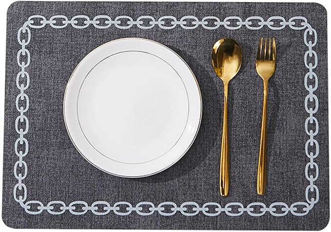 Set of 1/4/6 Square Placemats Waterproof Oilproof Wipeable Reversible Faux Leather Table Mats for Kitchen/Dining/Party(Chain S Dark Grey,6pcs)