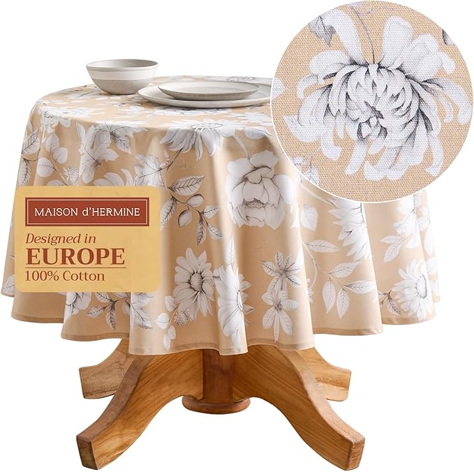 Maison d' Hermine Table Cloth Round Table 100% Cotton 69 Inches Fall Tablecloth Reusable Everyday Use for Thanksgiving Christmas Decorations Dining Farmhouse Party (Pretty Autumn)