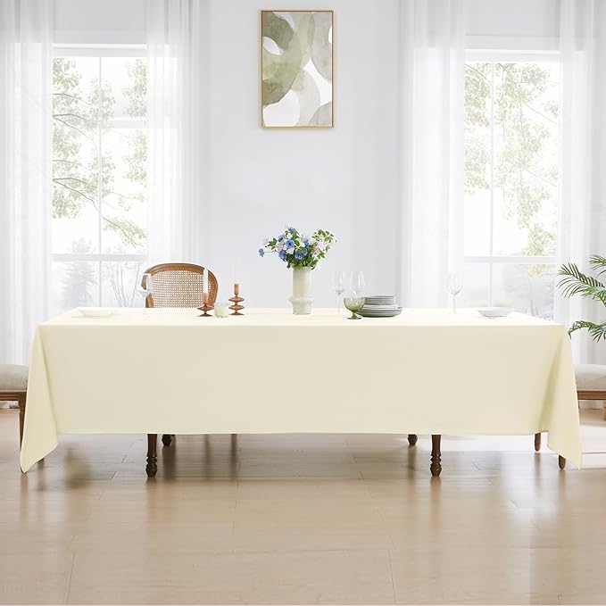 Rectangle Tablecloths 90x132 Inch 2 Pack Ivory Tablecloth for 6ft Washable Decorative Linen Polyester Table Cloths for 8ft Dining Table Banquets Buffet Parties and Wedding