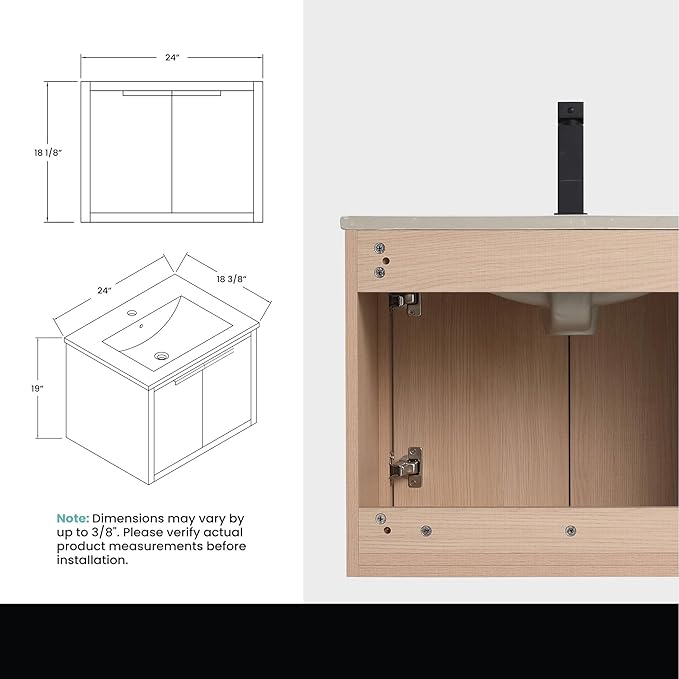 Fine Fixtures Kingsford Modern 24 Inch Bathroom Vanity with Sink, White Oak Finish, Elegant Bathroom Vanities for Modern Homes, Stylish Storage Solutions for Bathrooms