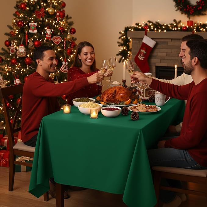 6-Pack Hunter Green Tablecloths for Square Tables, 70 x 70 Inches, Stain-Resistant Polyester Fabric for 3 Foot Tables - Washable Table Covers for Weddings, Banquets, Birthday Parties, Events