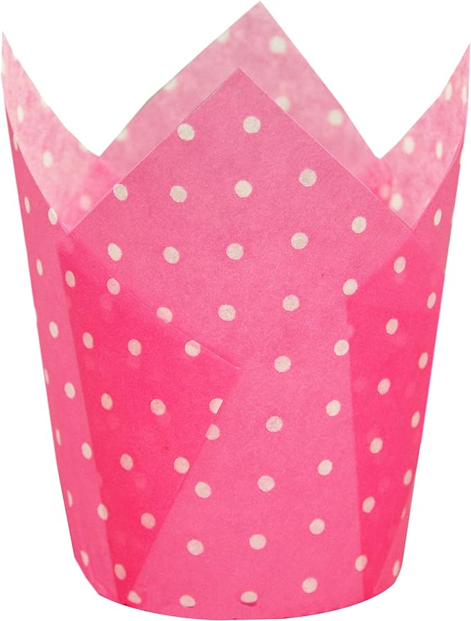 Large Muffin Greaseproof paper Baking cupcake cups, 2-1/4" x 4" Pink printed with Polka Dot Tulip Baking Cup(Large) (125pcs)