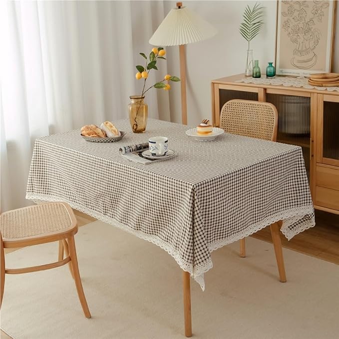 Rectangular Tablecloth Korean Style Literary Plaid Tablecloth Pastoral Fabric Table Tablecloth Suitable for Restaurant Camping(140 * 180cm)