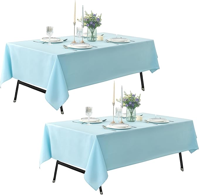 2-Pack 60x120 inch Dusty Blue Table Cloths, Solid Stain and Wrinkle Resistant Oblong Tablecloth, Premium Plain Weave Polyester Fabric Rectangle Table Linen Covers for Hotel, Wedding