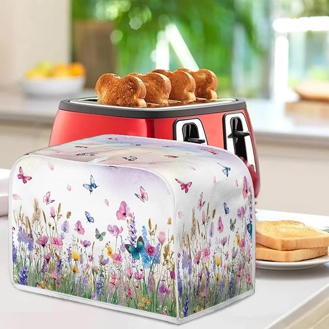 Doojoayie Butterfly Floral Toaster Cover Kitchen Decor Dust Proof Oven Cover 4 Slice Bread Maker Protector Kitchen Toaster Protection