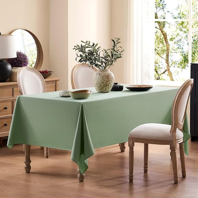 Faux Linen Tablecloths for Rectangle Tables, Burlap Textured Table Cloths Washable Farmhouse Table Cover Water Resistant for Dining, Wedding, Outdoor(Sage Green, 52"×70")