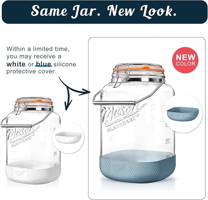 2 Pack 1.5 Gallon Glass Jar With Airtight Lid, Square Large Mason Jars Wide Mouth with Scale Marks and Stainless Steel Handle-192 Oz Non-slip Glass Storage Containers for Flour Sugar Cookie