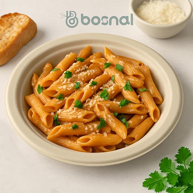 BOSNAL 10 inch & 7 inch Round Plates with 32 oz Bowls & Cutlery – 100% Plant-Based Sugarcane Bagasse, Eco-Friendly Disposable Dinnerware for Hot & Cold Meals, Microwave Safe, Durable & Compostable