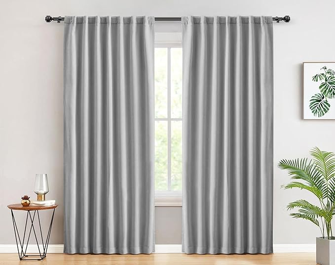 Black Curtain Rods 2 Pack, HOTOZON Curtain Rods for Windows 48 to 84 Inch, 3/4 Inch New Splicing Window Rods for Windows, Single Drapery Rod with Netted Finials