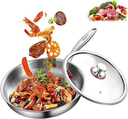 Titanium Pan Frying Pans for Cooking Non Stick with Lid 11.81in Upgraded Non-toxic Pro Cookware Grill Pot for Stove Tops Camping Skillet Extreme Heat-Resistant Lasts (With lid, 11.03in)