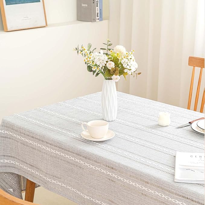 SIELUNO Rectangle Table Cloth Rustic Farmhouse Tablecloth Heavy Duty Cotton Linen Waterproof Wrinkle Free Table Cloths for Kitchen and Dining Room-Hollow Light Grey-Rectangle, 54"x86", 6-8 Seats