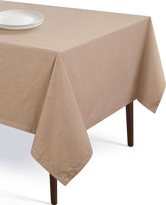 Tablecloth 100% Cotton 60 x 84 Inch Decorative Rectangle Washable Table Cloth Cover for Gifts, Home, Buffet, Wedding, Restaurant, BBQ & Party - Beige Natural