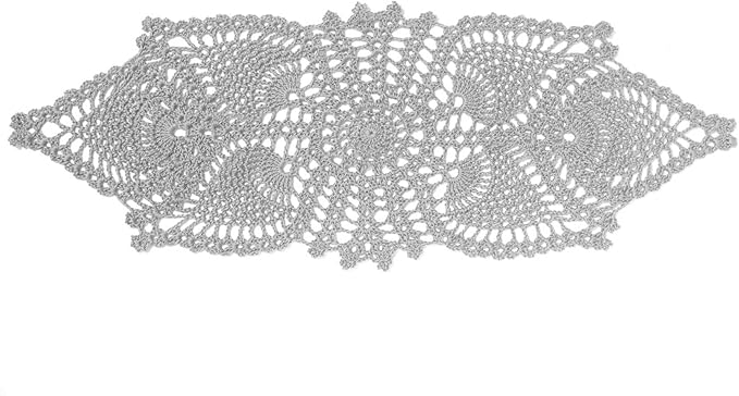 BIBITIME Crochet Lace Table Doilies Eyes Flower Doily Kitchen Vase Place Mats (7 in x 21 in,Pack of 1PC, Style02-Light Grey)