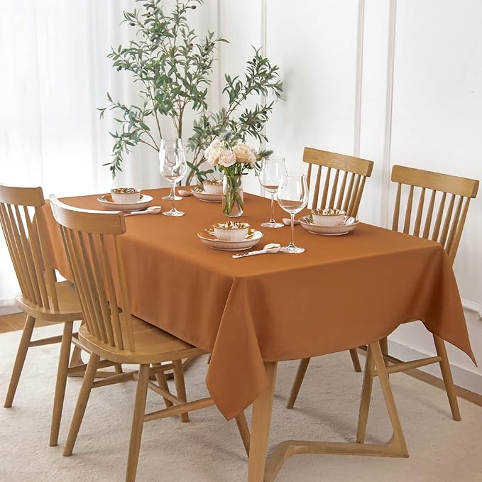 maxmill Fall Tablecloth Waterproof Spillproof Wrinkle Resistant Soft Linen Textured Table Cloth for Harvest Thanksgiving Dinner Parties Indoor and Outdoor Use, Rectangle 52 x 70 Inch, Amber Bronze