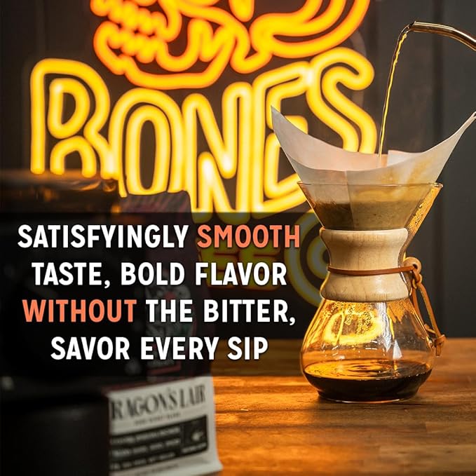 Bones Coffee Company Jamaican Me Crazy, Vanilla Caramel Flavored Coffee, Medium Roast Low Acid Arabica Beans Compatible with Auto drip and French Press Coffee Maker, 12 Oz Whole Bean