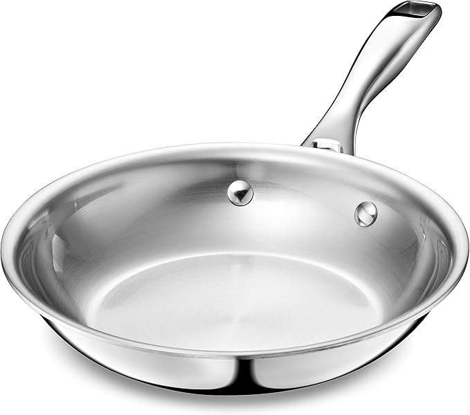 LEGEND COOKWARE 5-Ply Stainless Steel 8-Inch Frying Pan - Induction Compatible, Oven Safe 800°F - Non-Toxic, No Coatings - Even Heating, Won't Warp - Built to Last Generations