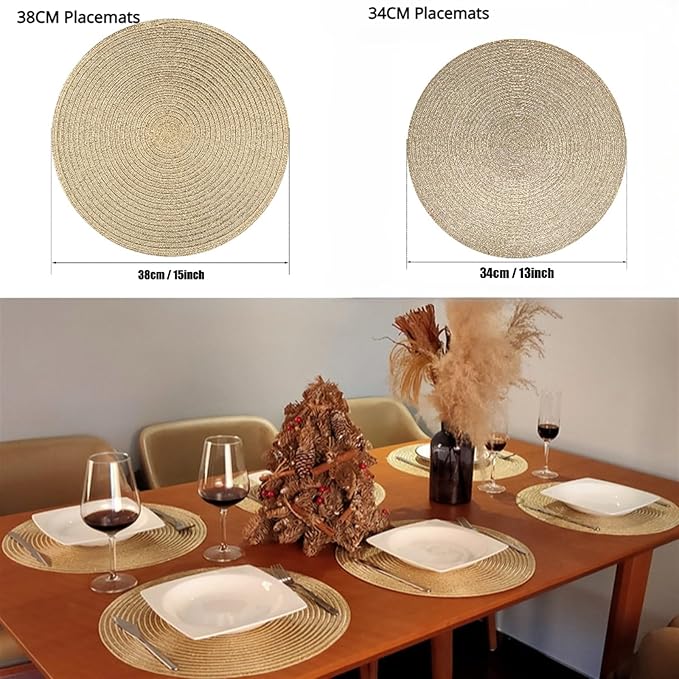 4/8PCS PVC Dandelion Hollow Nordic Style Non-Slip Kitchen Placemat Coaster Insulation Pad Dish Coffee Table Mat Home Hotel Decor(Gold,34CM Placemats)