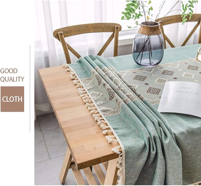 Pahajim Linen Tablecloth Rustic Rectangle Table Cloth Cotton Striped Tassels Tablecloths for Kitchen Dining Table Cover Square,55''x55'', 4 Seats