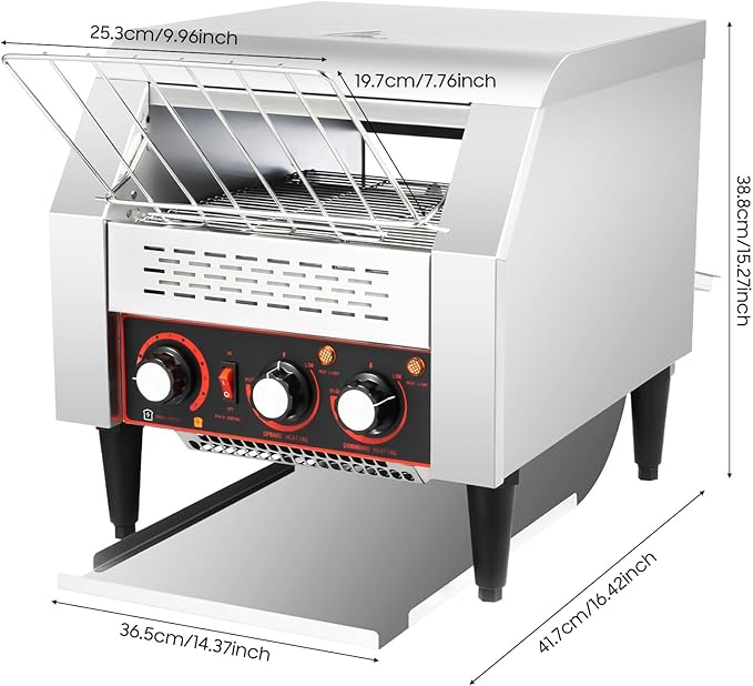 Commercial Conveyor Toaster Oven, 300 Slices/H Stainless Steel Restaurant Toaster with Dual Heating Tubes, 2200W Heavy Duty Electric Conveyor Belt Toasters for Bun Bagel Bread