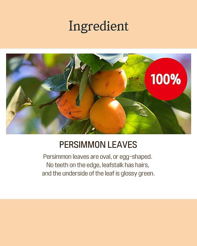 Ssanggye Persimmon Leaf Tea 1.0g x 100 Tea Bags, Bulk Size Premium Korean Herbal Hot Cold Hygienic Single Tea Vitamin Mineral Content Herb Soft Taste Traditional Oriental 감잎차 4 Seasons Made in Korea
