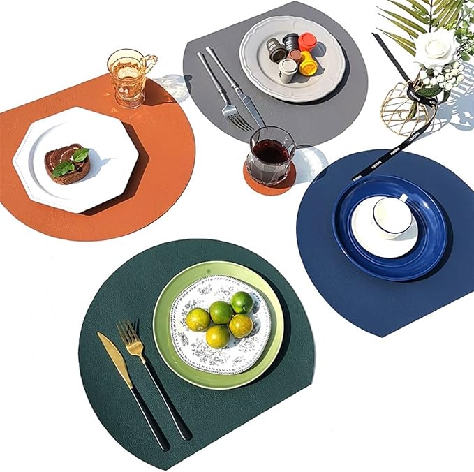 1/4/6Pcs Leather Placemat with Coaster Dual-Sided Unique Oval Table Mat Upgraded PU Table Mats and Color Kitchen Access(C Coffee Cream,6pcs Sets)