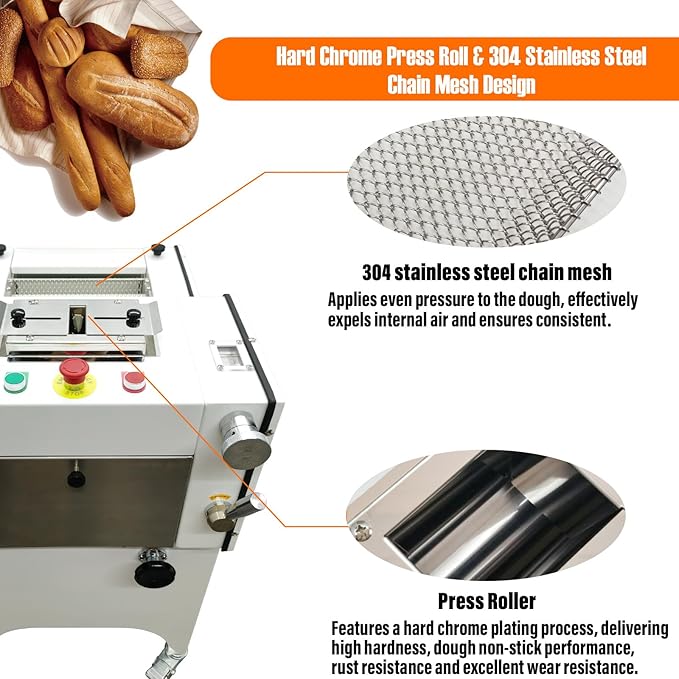 Commercial Toast Bread Shaping Machine, 11.81" Max Dough Length, 20pcs/min Dough Forming Machine for Square Bag, Bread and Baguettee 110V